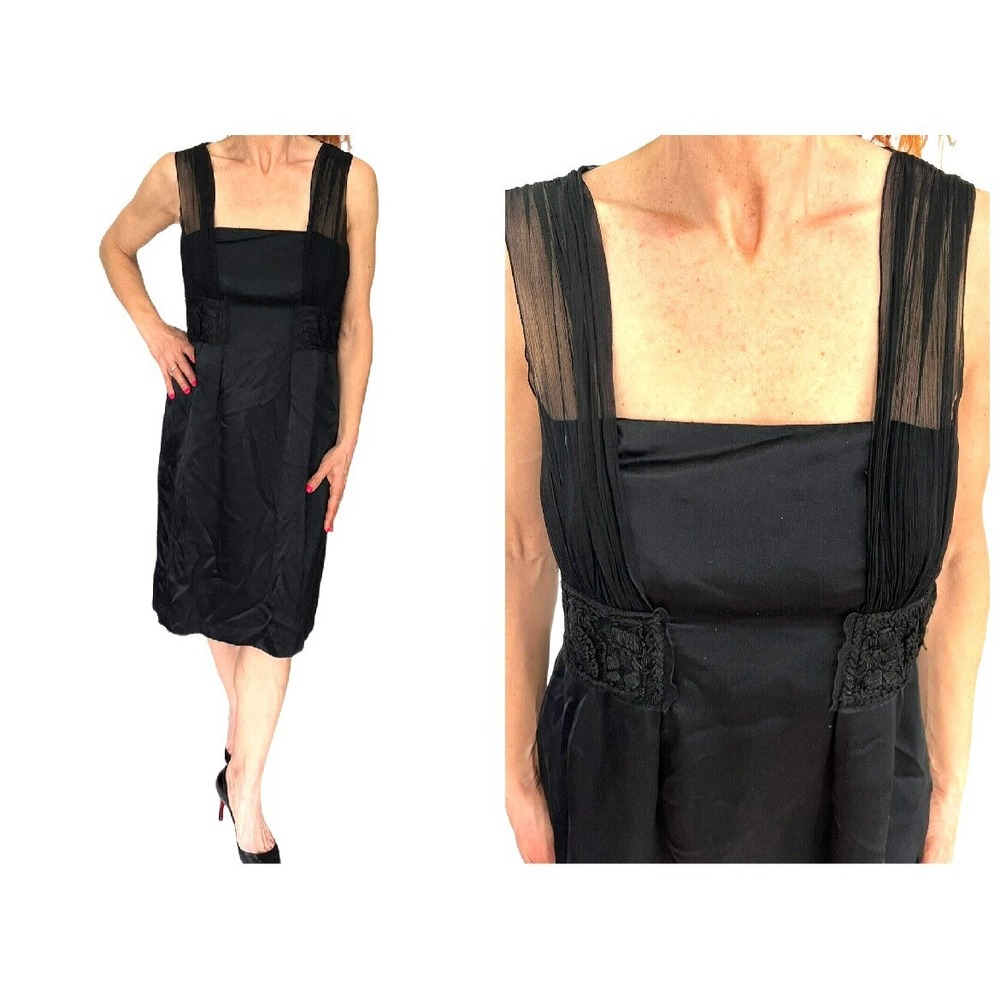 PHILOSOPHY DI ALBERTA FERRETTI  BLACK EMBROIDERED SLEEVELESS SILK  DRESS 10